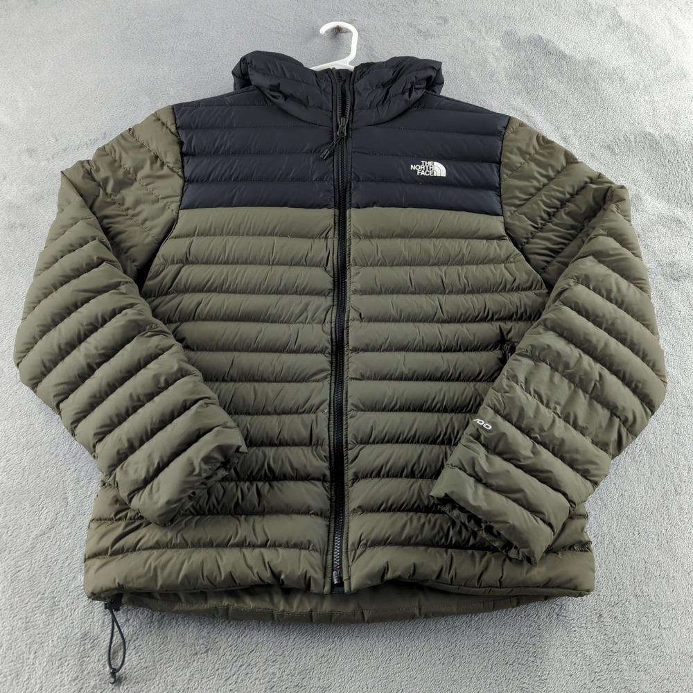 The North Face Stretch Down Puffer Jacket Mens Large Green Black Coat Outdoor